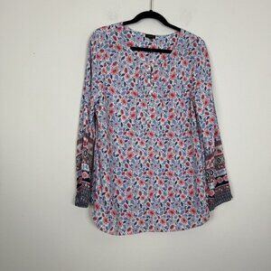 Talbots Multi Colored Floral Long Sleeve Lightweight Top Size XL Half Button